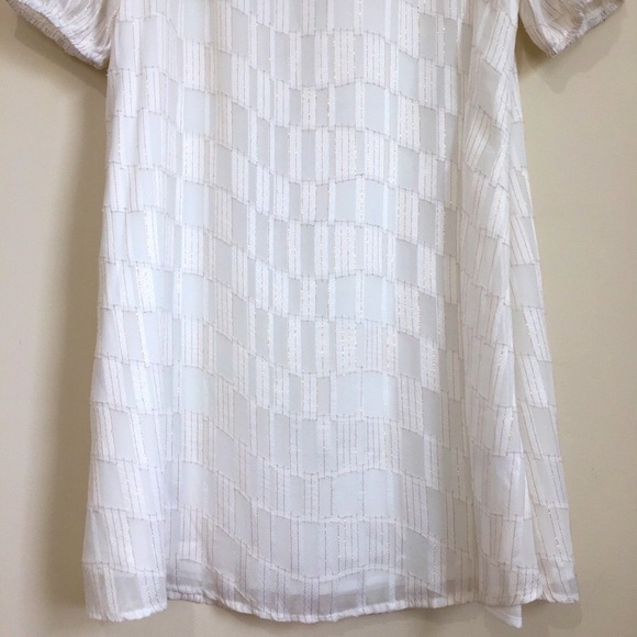 Lulus Check Up On It White and Gold Short Sleeve Mini Shift Dress - Picture 6 of 16